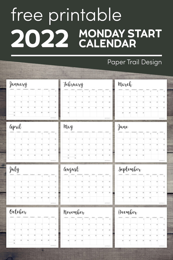 free printable 2022 calendar monday start paper trail design