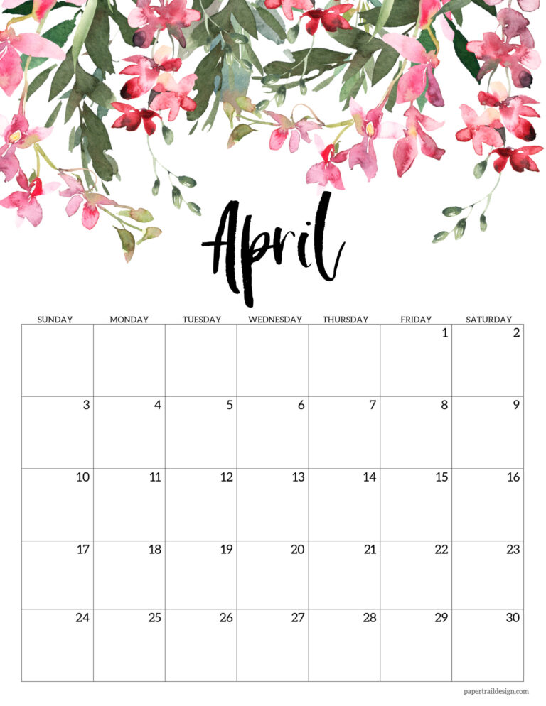 free 2022 calendar printable floral paper trail design