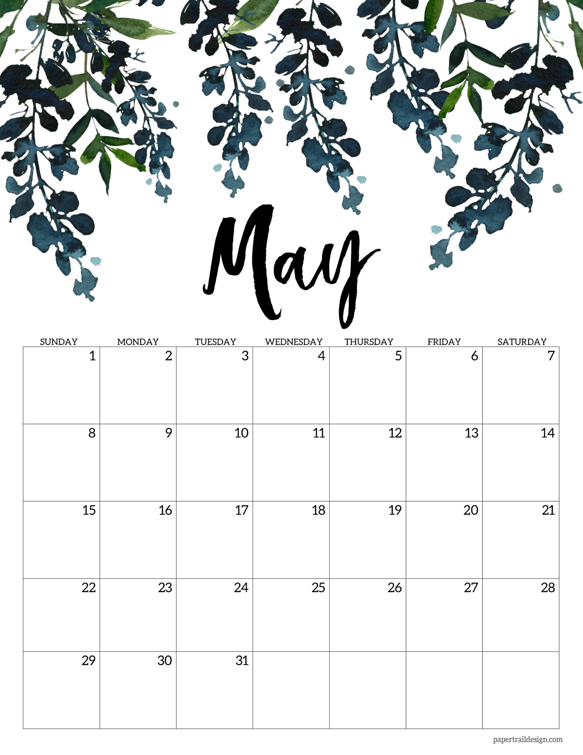 Free Printable May 2022 Calendar Free 2022 Calendar Printable - Floral - Paper Trail Design