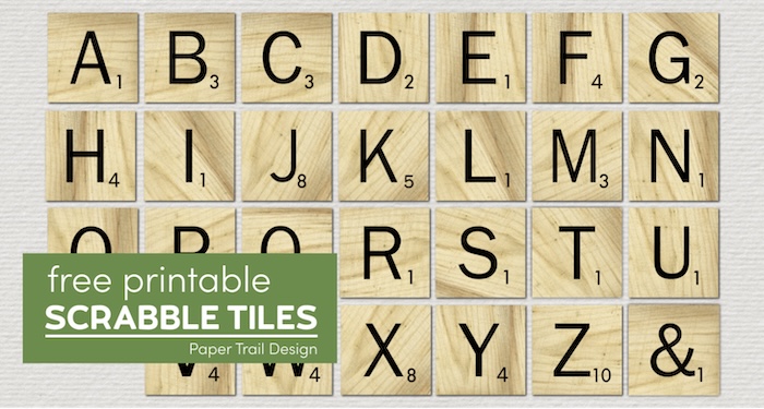 Scrabbles tiles from A to Z with text overlay - free printable scrabble tiles