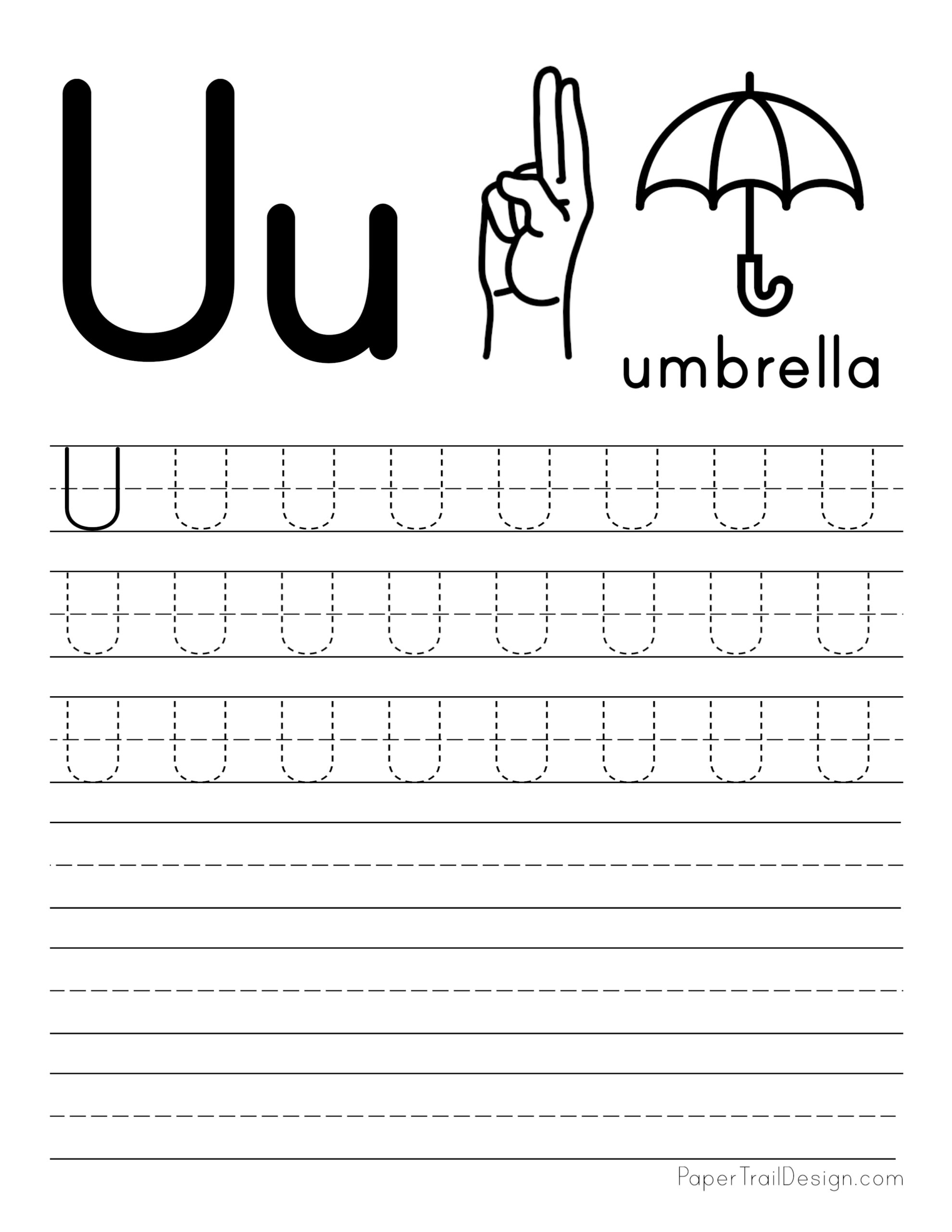 Printable Letter U Tracing Worksheet With Number And Arrow Guides ...