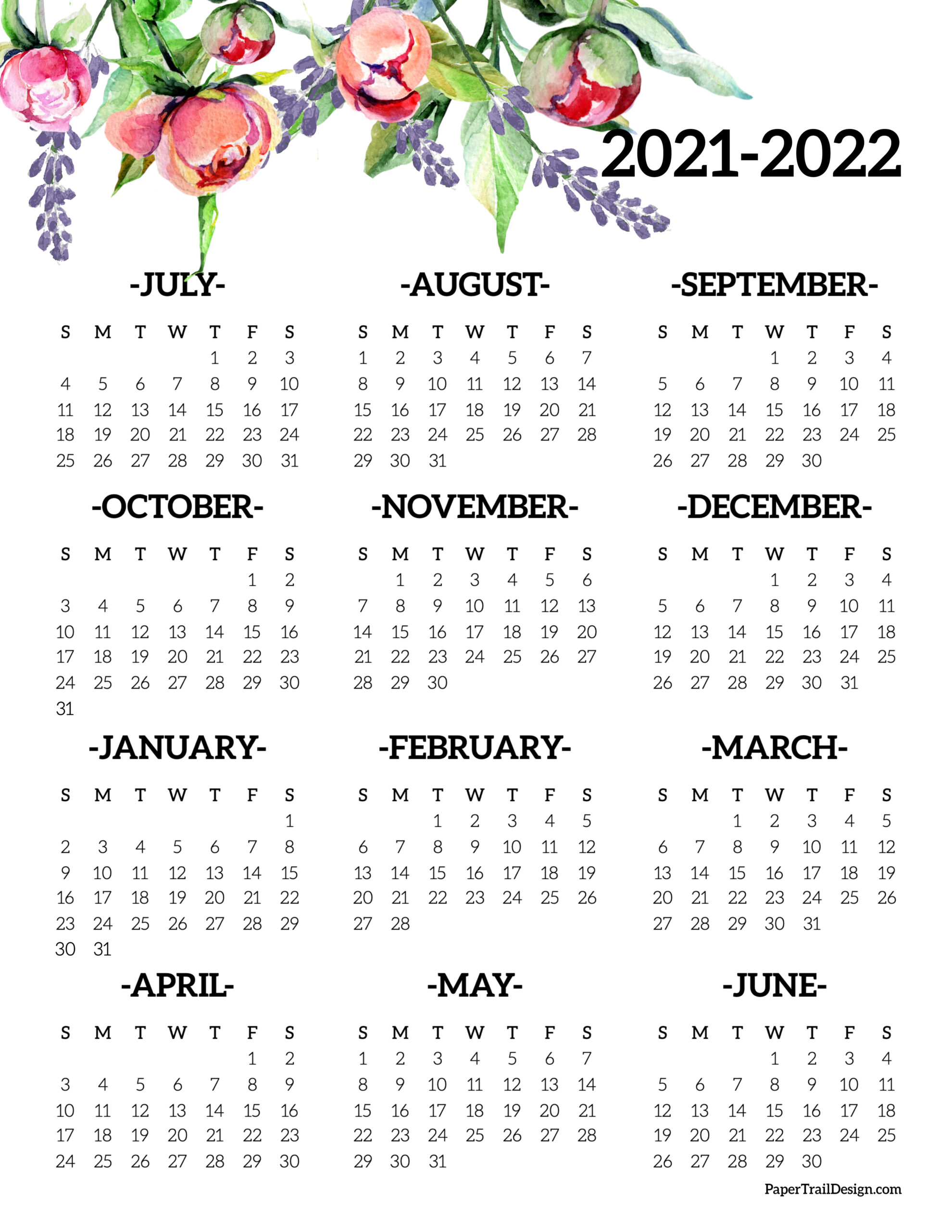 2021 2022 School Year Calendar Free Printable Paper Trail Design