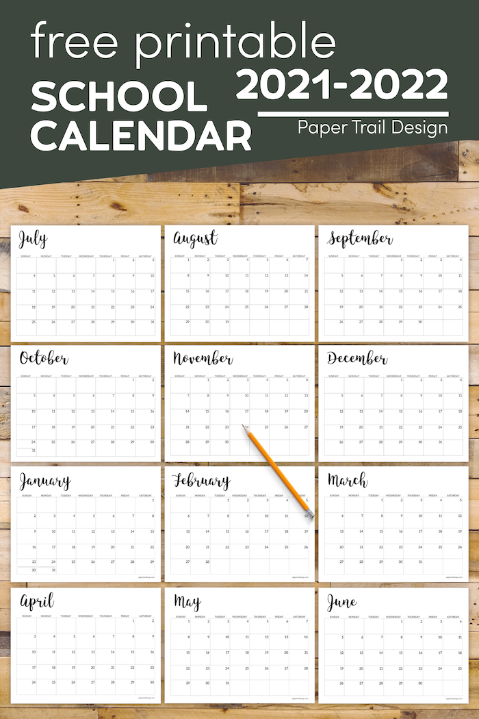 2021 2022 Printable School Calendar Paper Trail Design