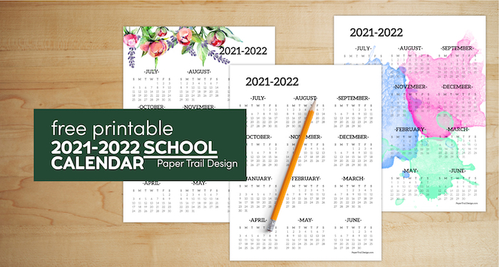 One page year at a glance school calendars for the 2021-2022 school year with pencil with text overlay-free printale 2021-2022 school calendar