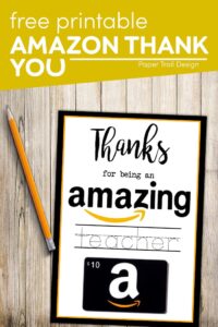 Printable amazon teacher thank you card with text overlay- free printable amazon thank you
