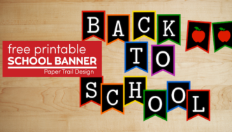 Colorful chalkboard welcome back to school banner with apples with text overlay- free printable school banner
