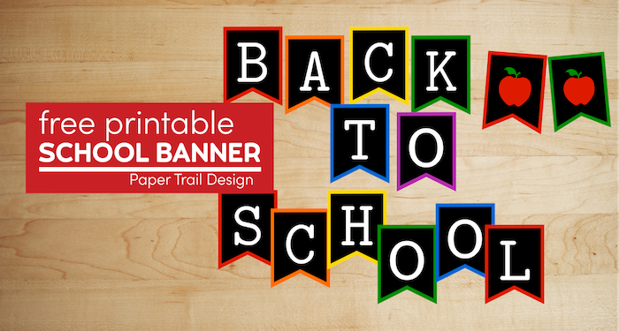 Colorful chalkboard welcome back to school banner with apples with text overlay- free printable school banner