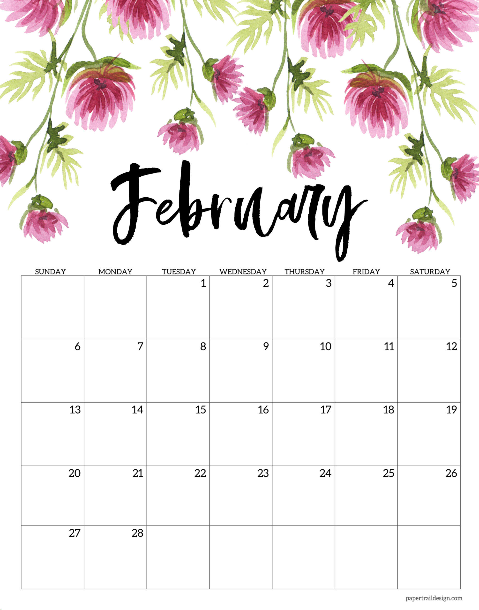 Free Printable 2022 Floral Calendar Paper Trail Design