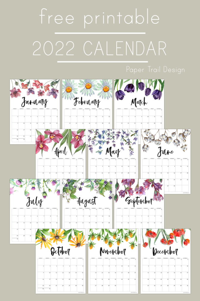 2022 Free Printable Calendar – Floral - Paper Trail Design