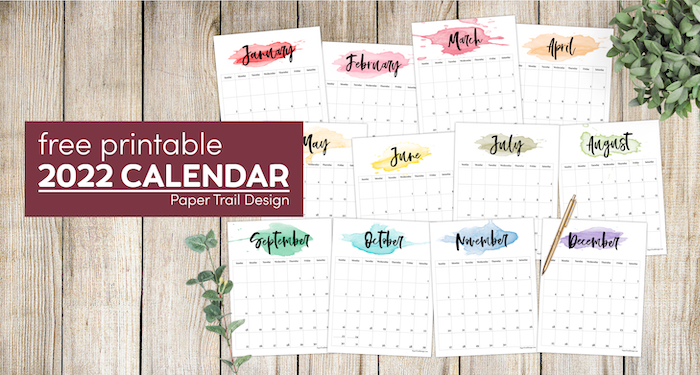 2022 Printable Calendar - Watercolor | Paper Trail Design