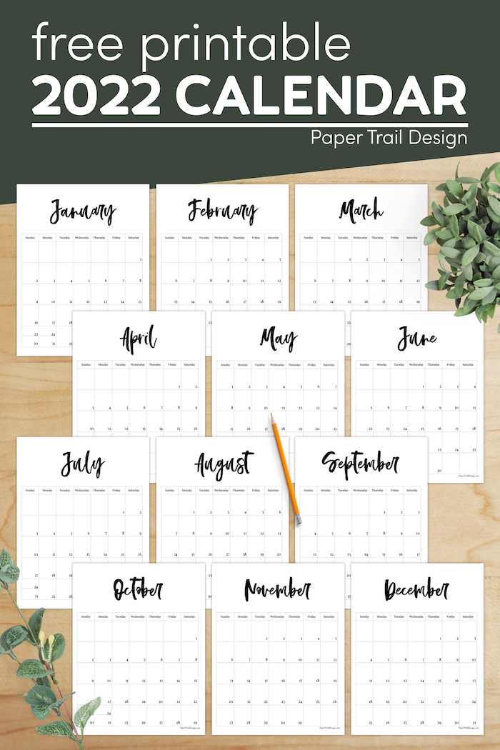 2022 Free Printable Monthly Calendar Paper Trail Design