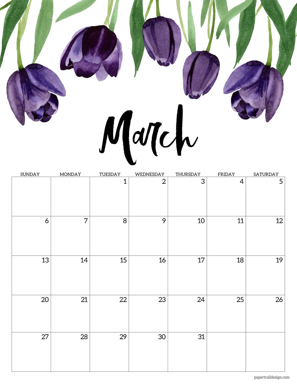 2022 Free Printable Calendar – Floral - Paper Trail Design