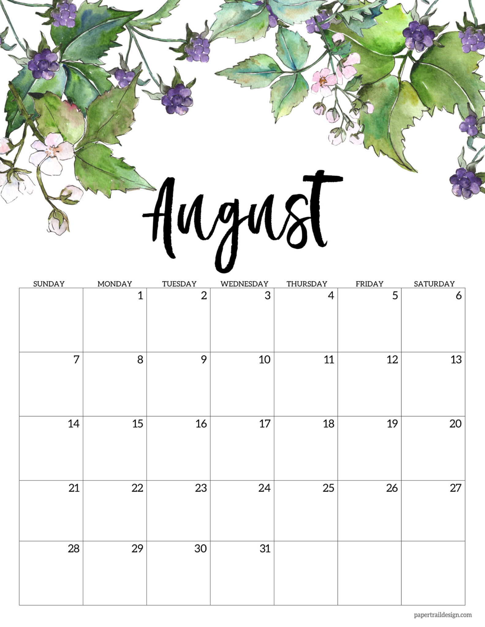 2022 Free Printable Calendar Floral Paper Trail Design