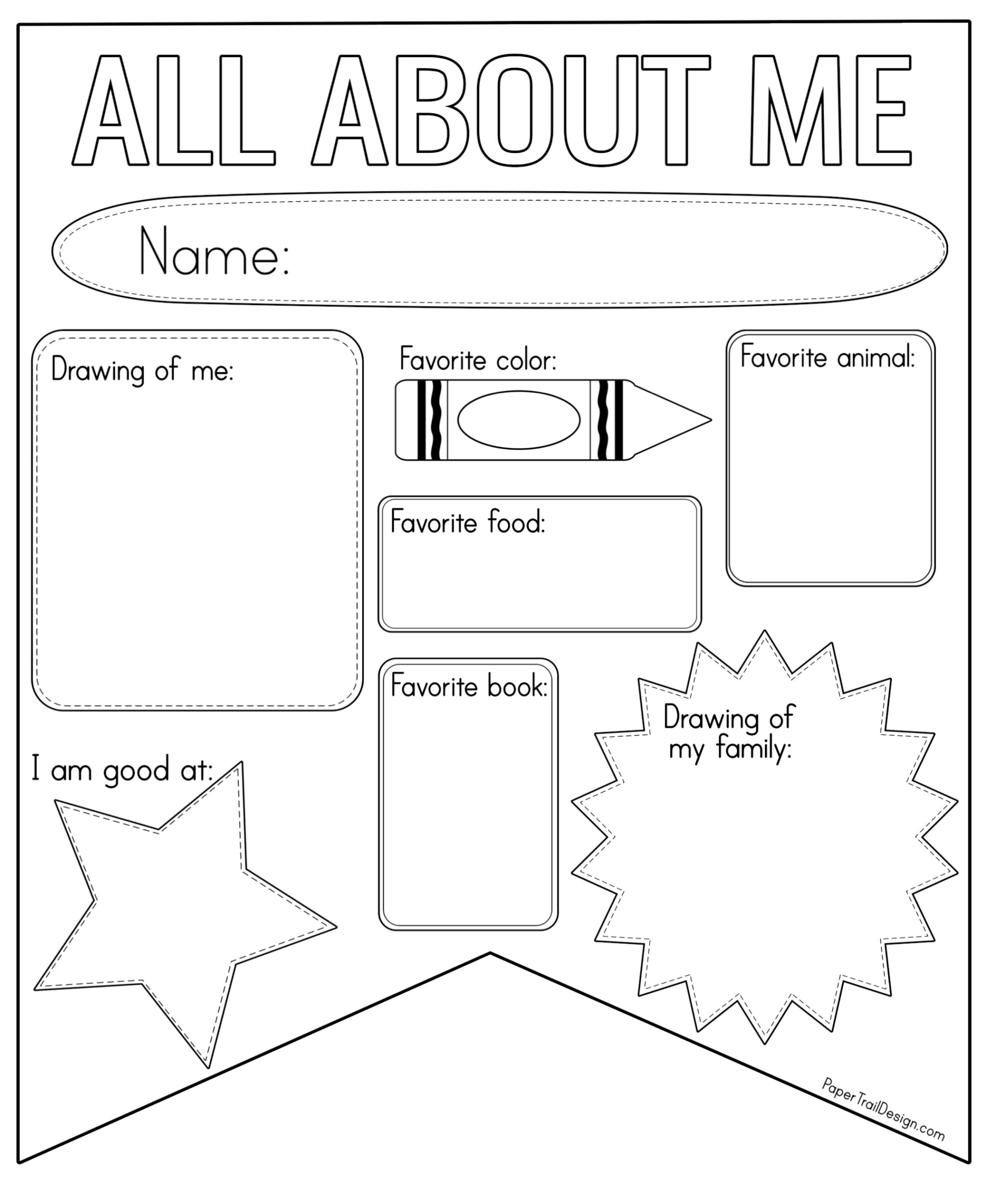 All About Me Worksheet Printable  Paper Trail Design Pertaining To All About Me Worksheet Preschool