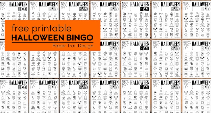 Halloween bingo card collection with text overlay- free printable Halloween bingo