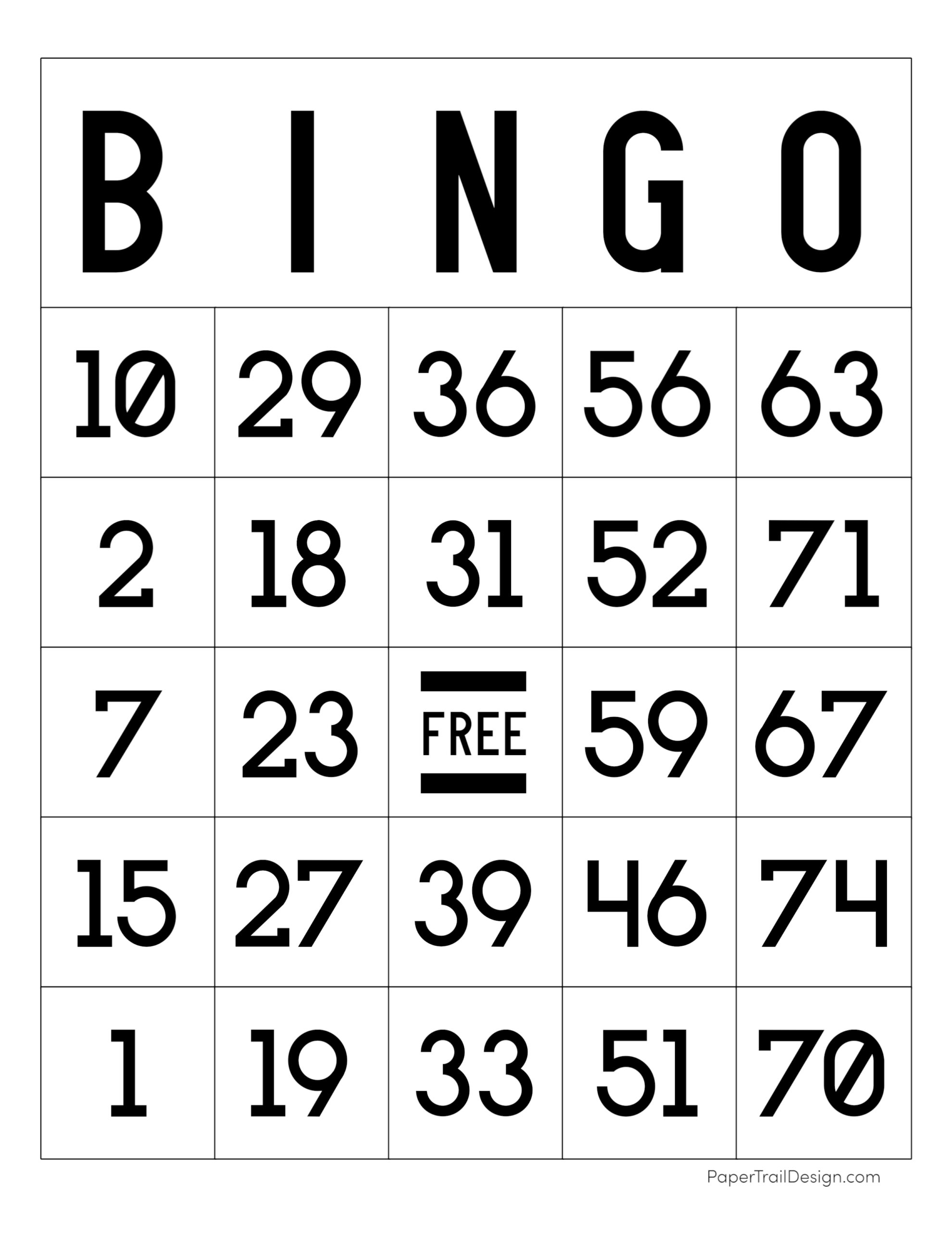 Bingo Card Free Printable