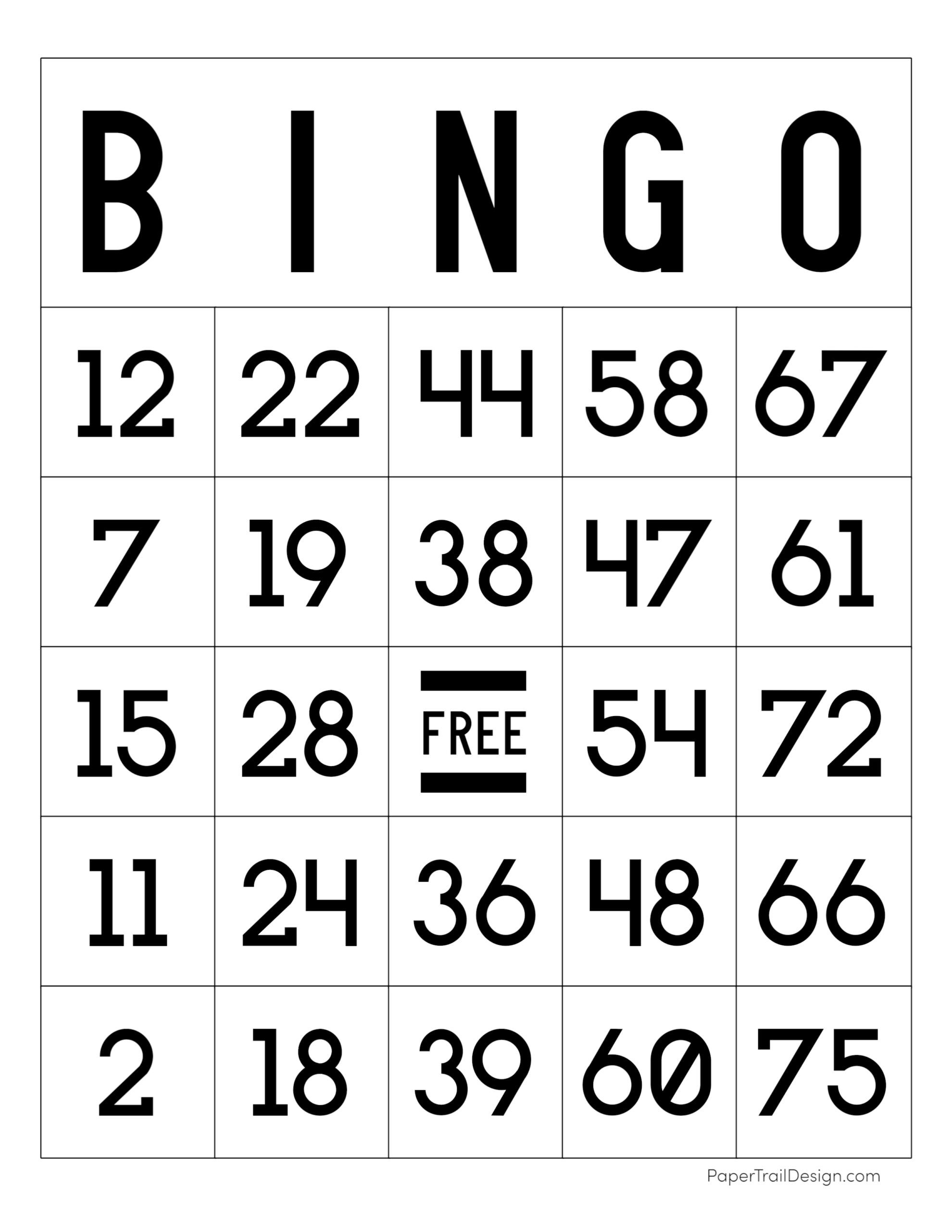 Free Printable Bingo Cards | Paper Trail Design