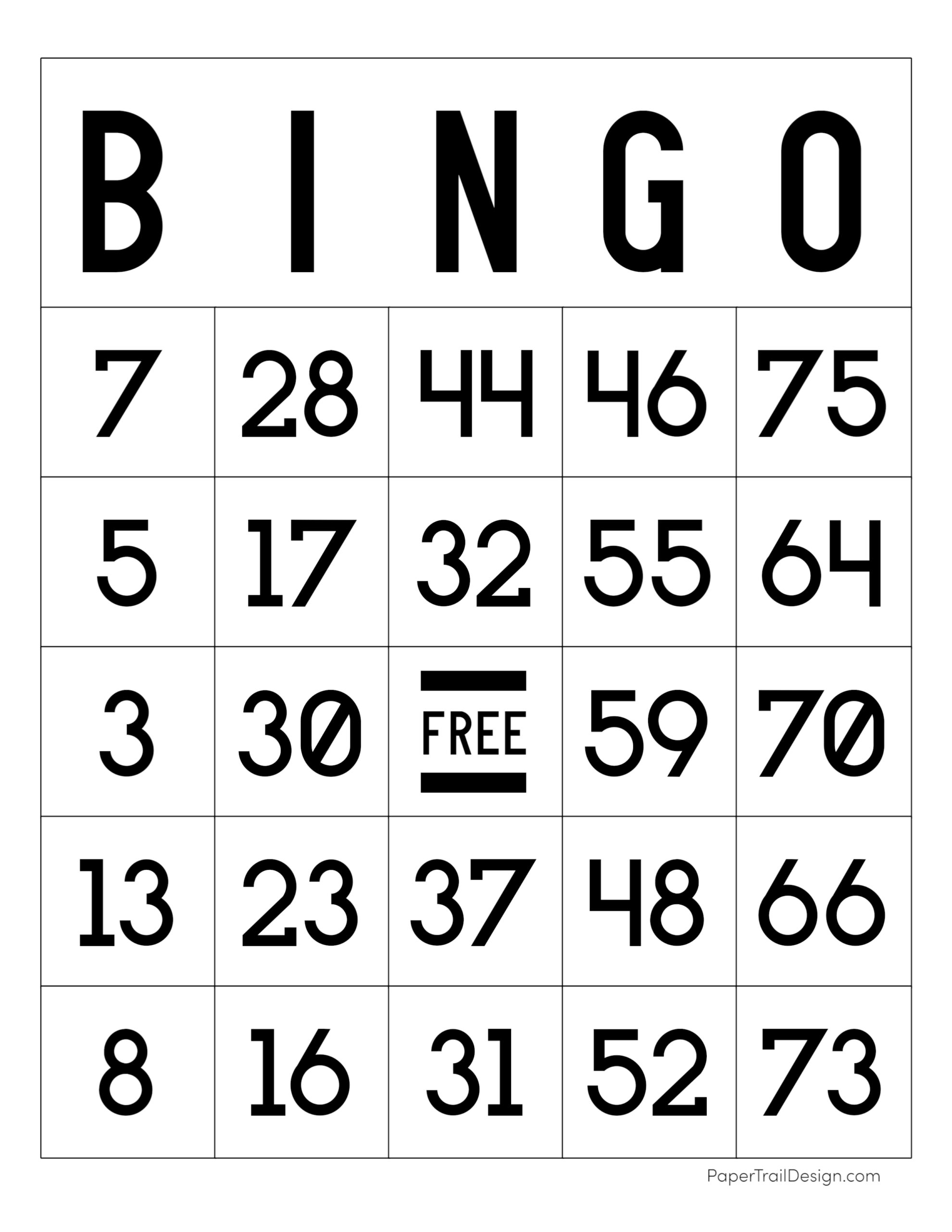 Free Printable Bingo Cards With Numbers