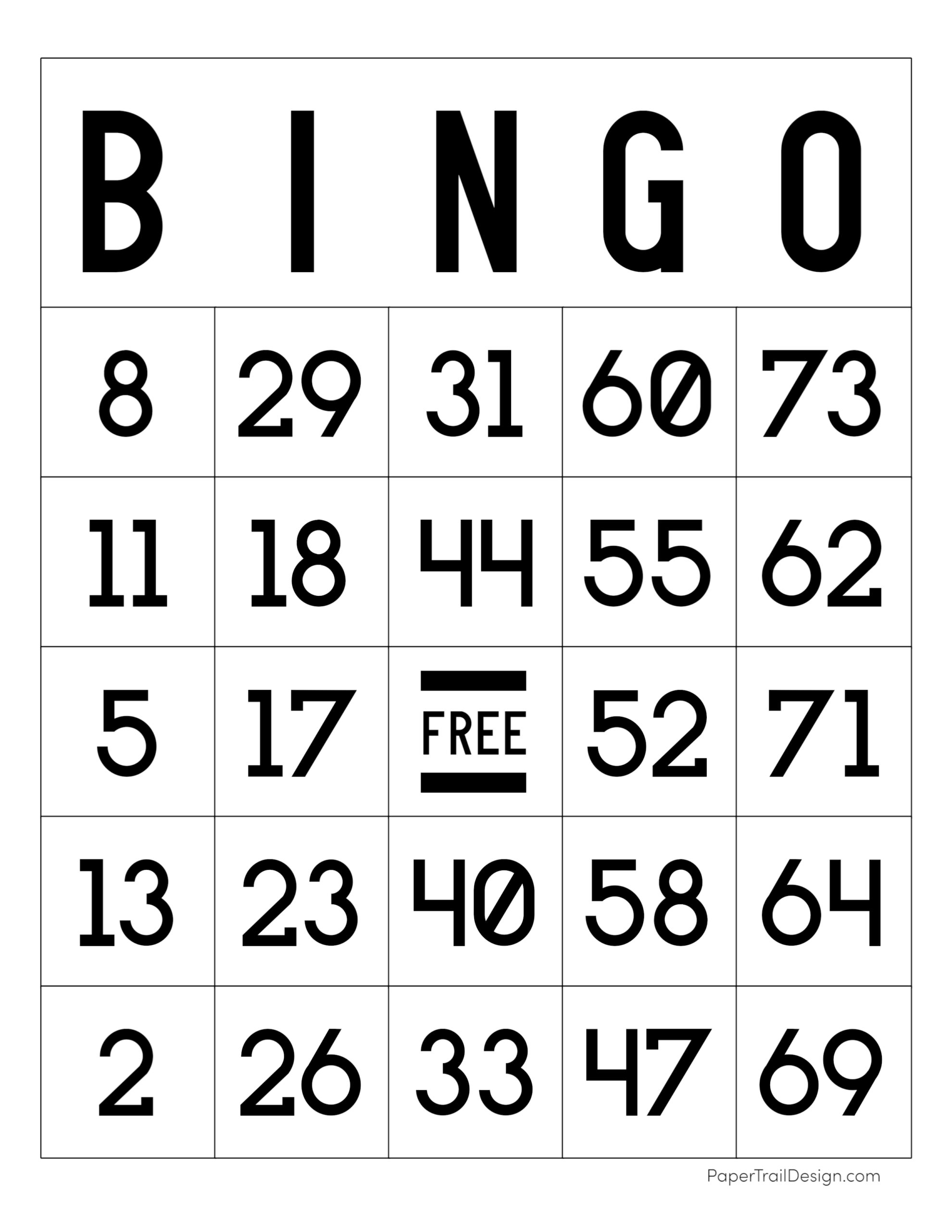 50 Free Traditional Printable Bingo Cards