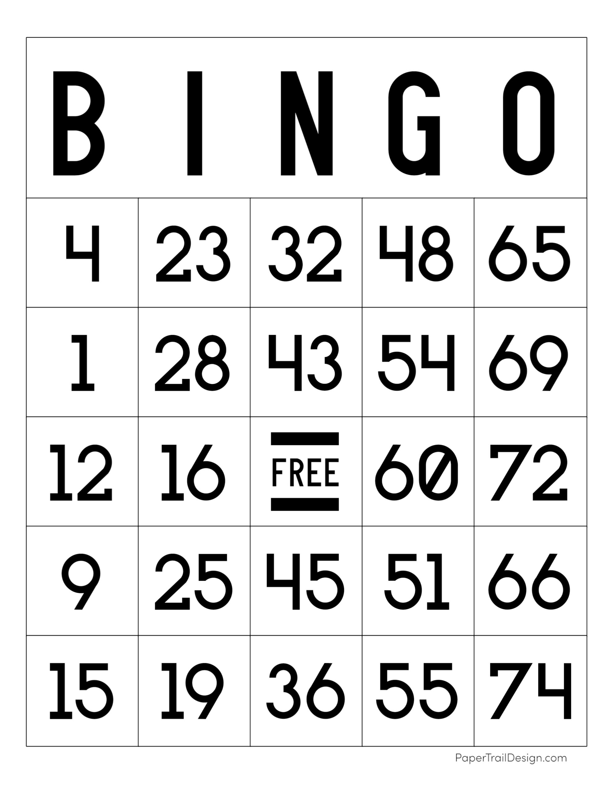 Jumbo Bingo Cards Printable