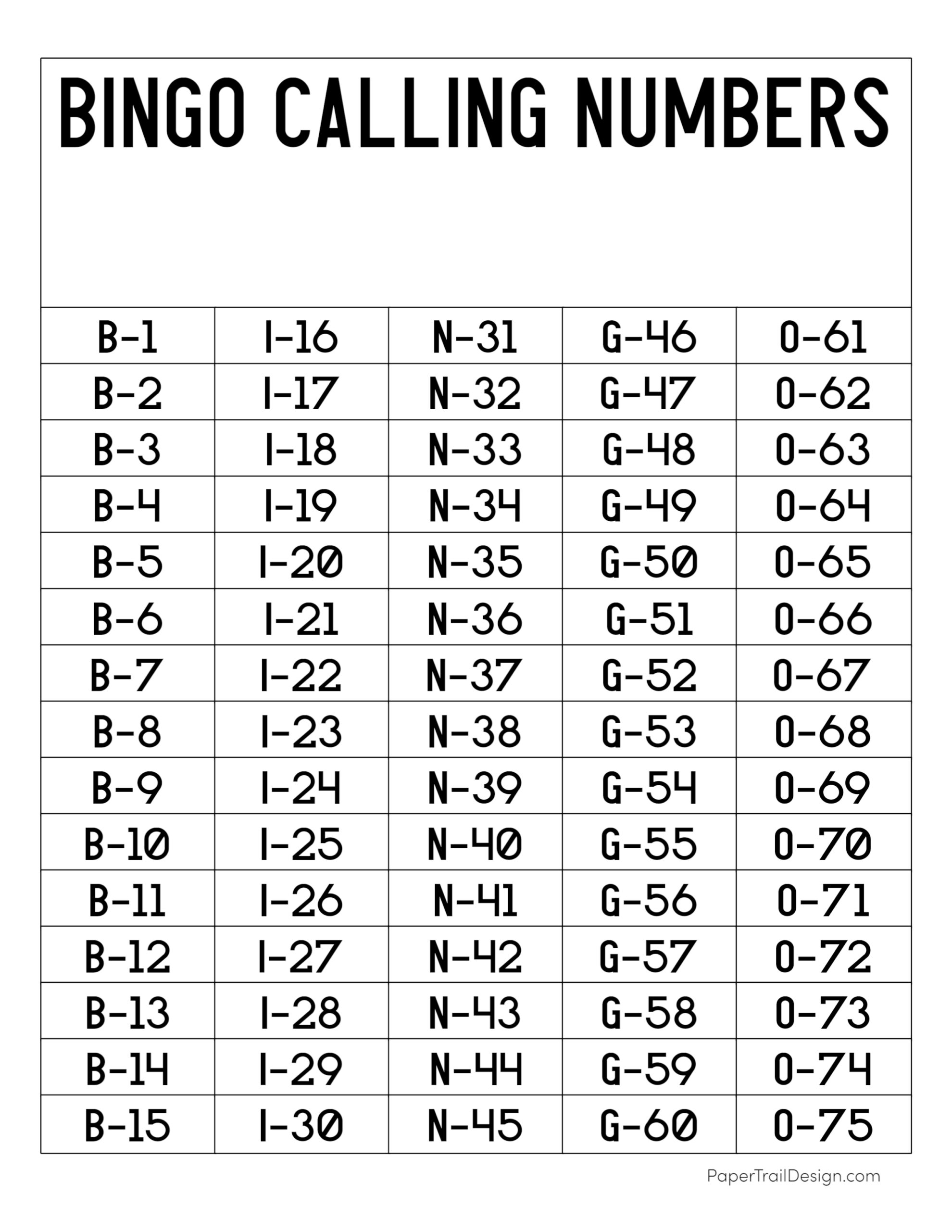 Free Printable Bingo Calling Numbers Printable Templates