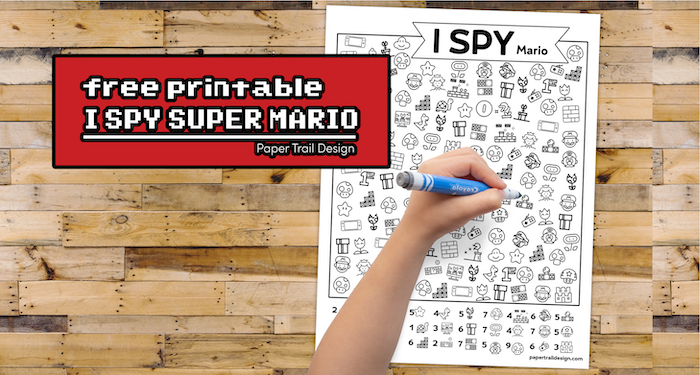I spy kids game Super Mario themed with text overlay- free printable I spy super Mario