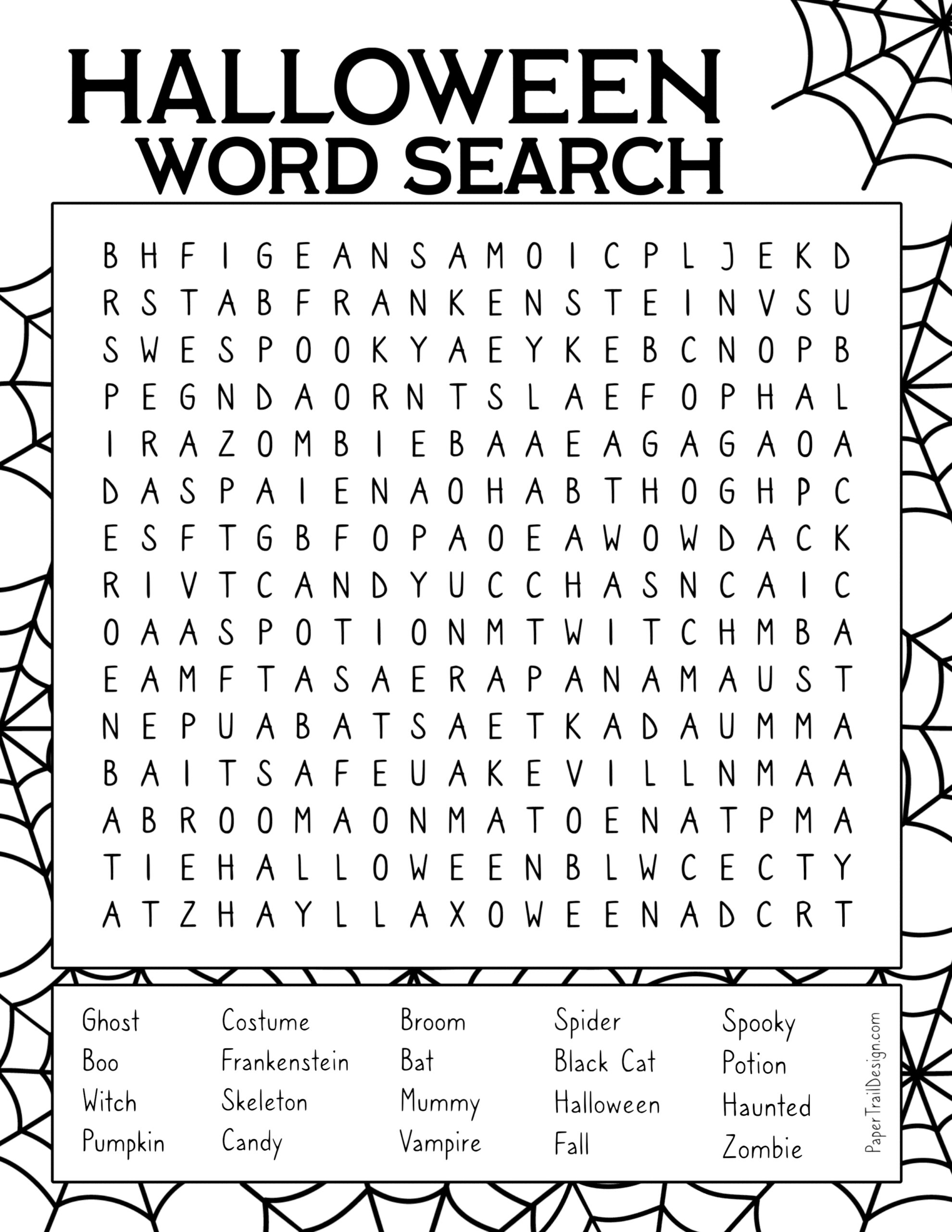 Printable Halloween Word Search 8.5 by 11 inch