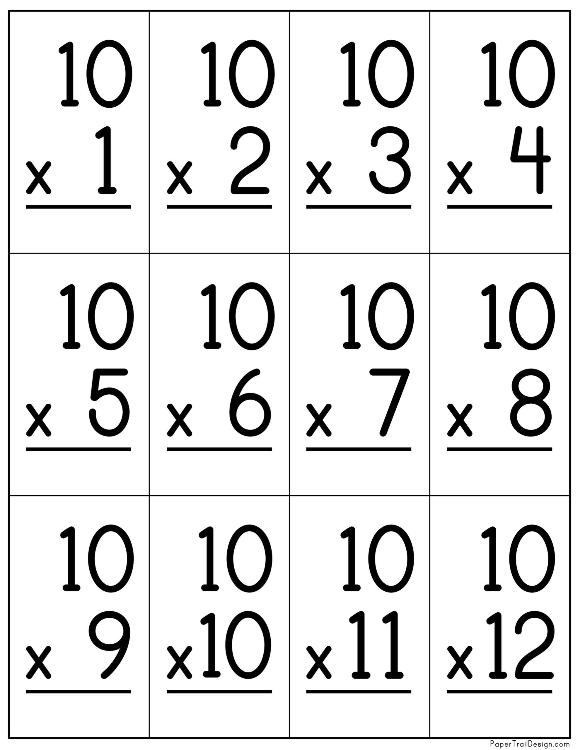 Multiplication Flash Cards Printable - Paper Trail Design