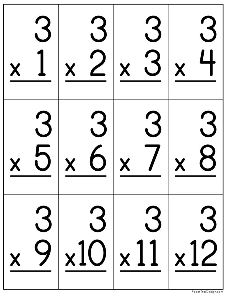 Multiplication Flash Cards Printable - Paper Trail Design
