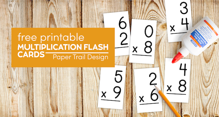 Printable multiplication flash cards with glue and pencil with text overlay- free printable multiplication flash cards