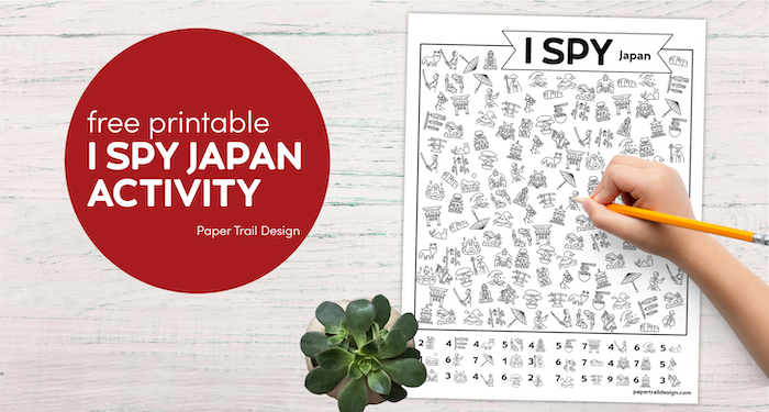 Kids activity page I spy Japan with text overlay- free pritnable I spy Japan activity