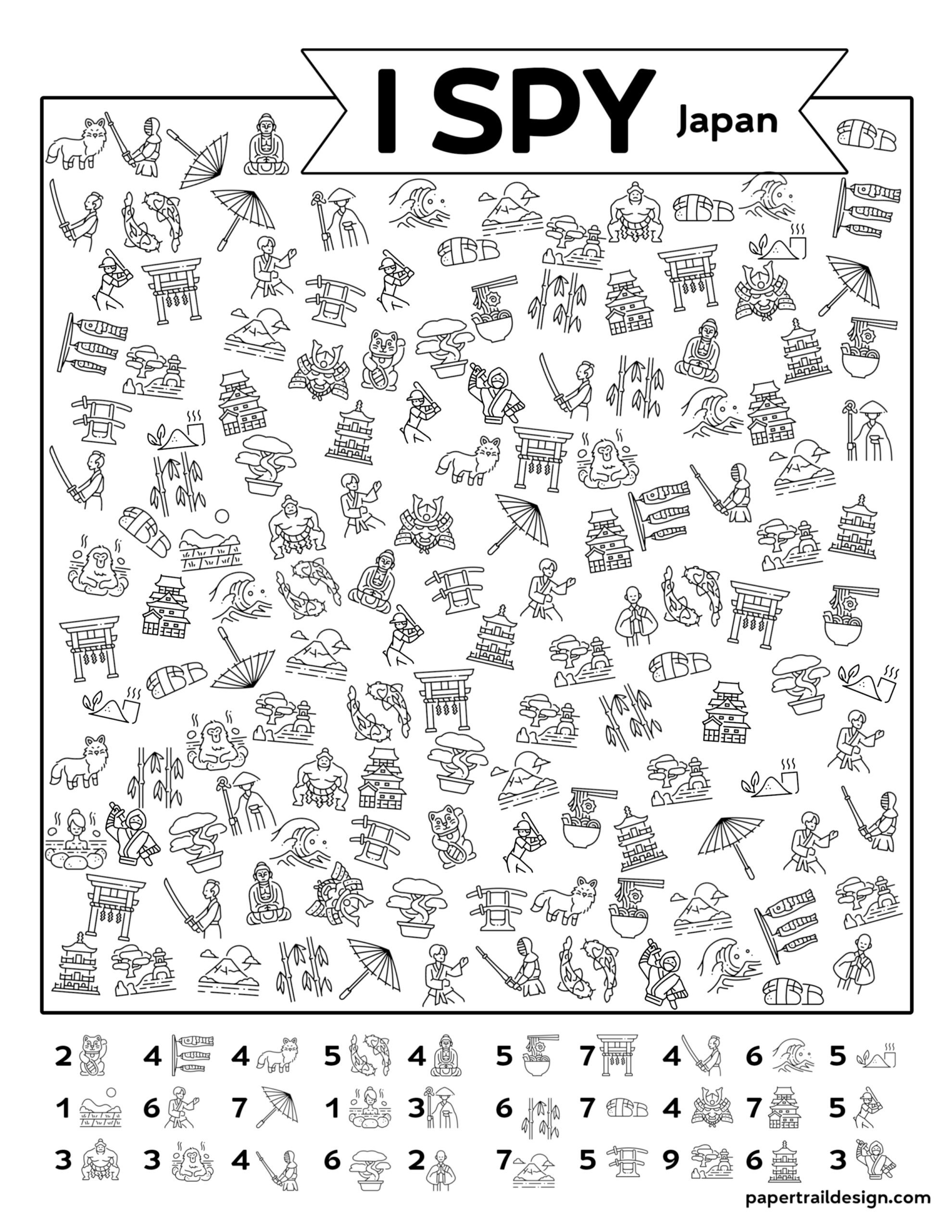 Free Printable I Spy Japan Activity Paper Trail Design