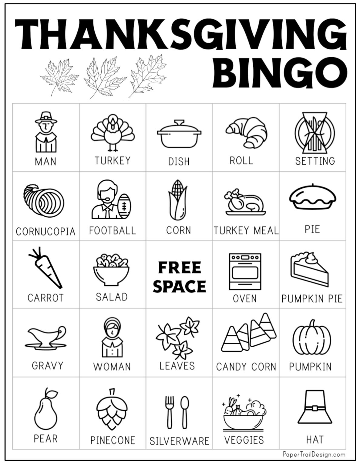 Free Printable Thanksgiving Bingo Cards - Paper Trail Design