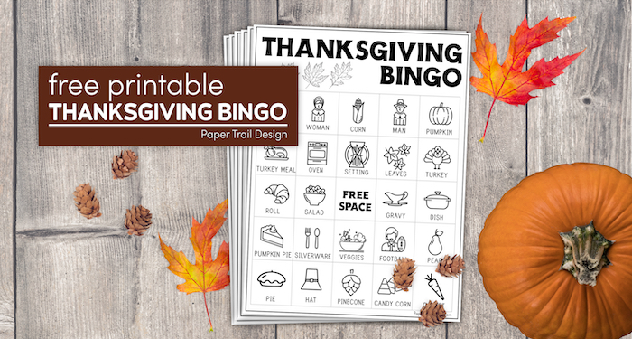 Thanksgiving bingo game with text overlay- free printable Thanksgiving bingo