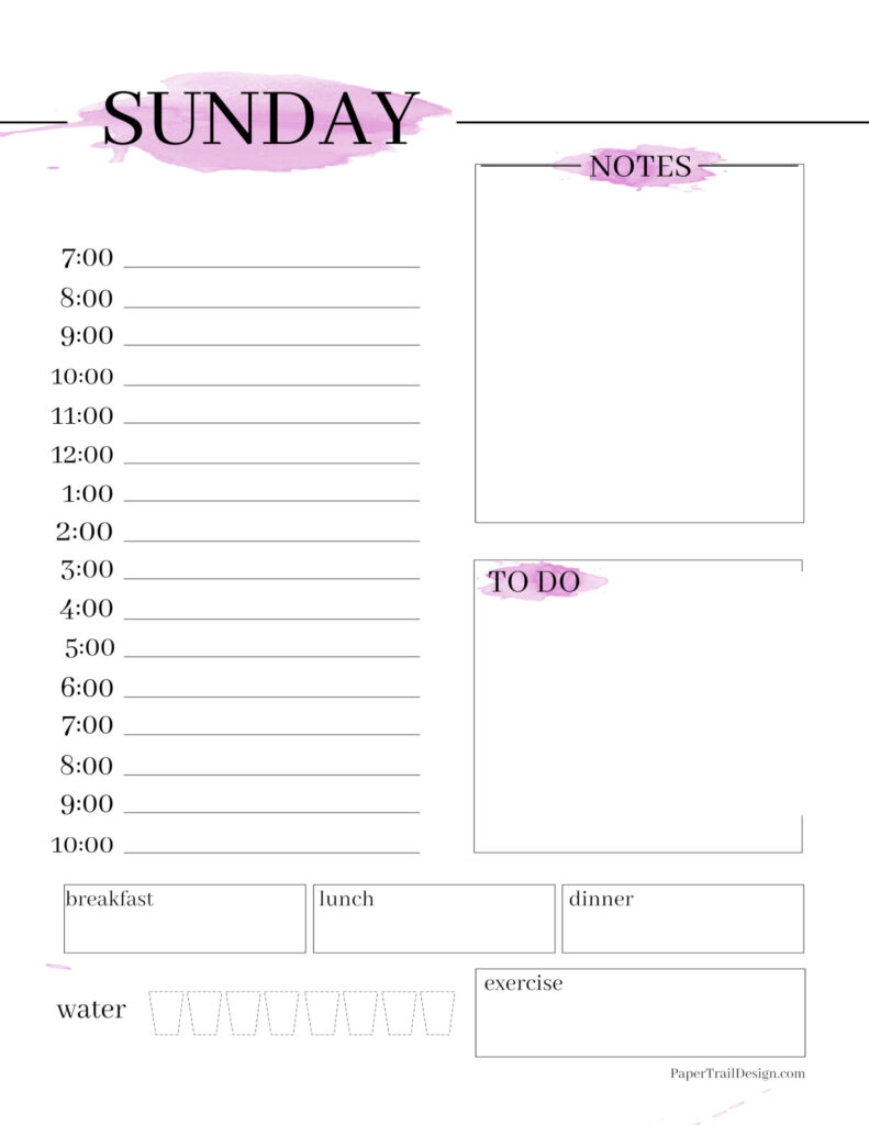 Daily Planner Printable - Watercolor - Paper Trail Design