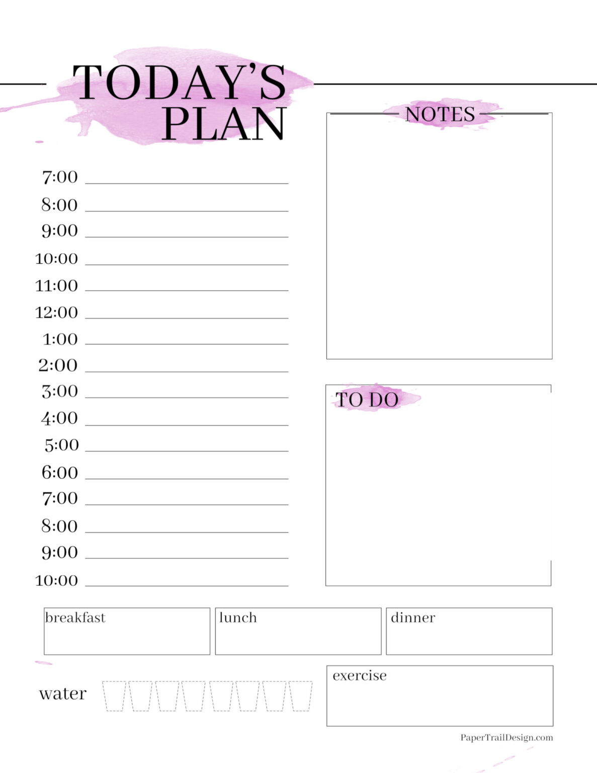 Daily Planner Printable - Watercolor - Paper Trail Design