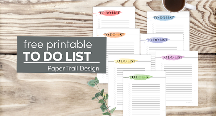 Assortment watercolor to do lists in different colors with text overlay- free printable to do list