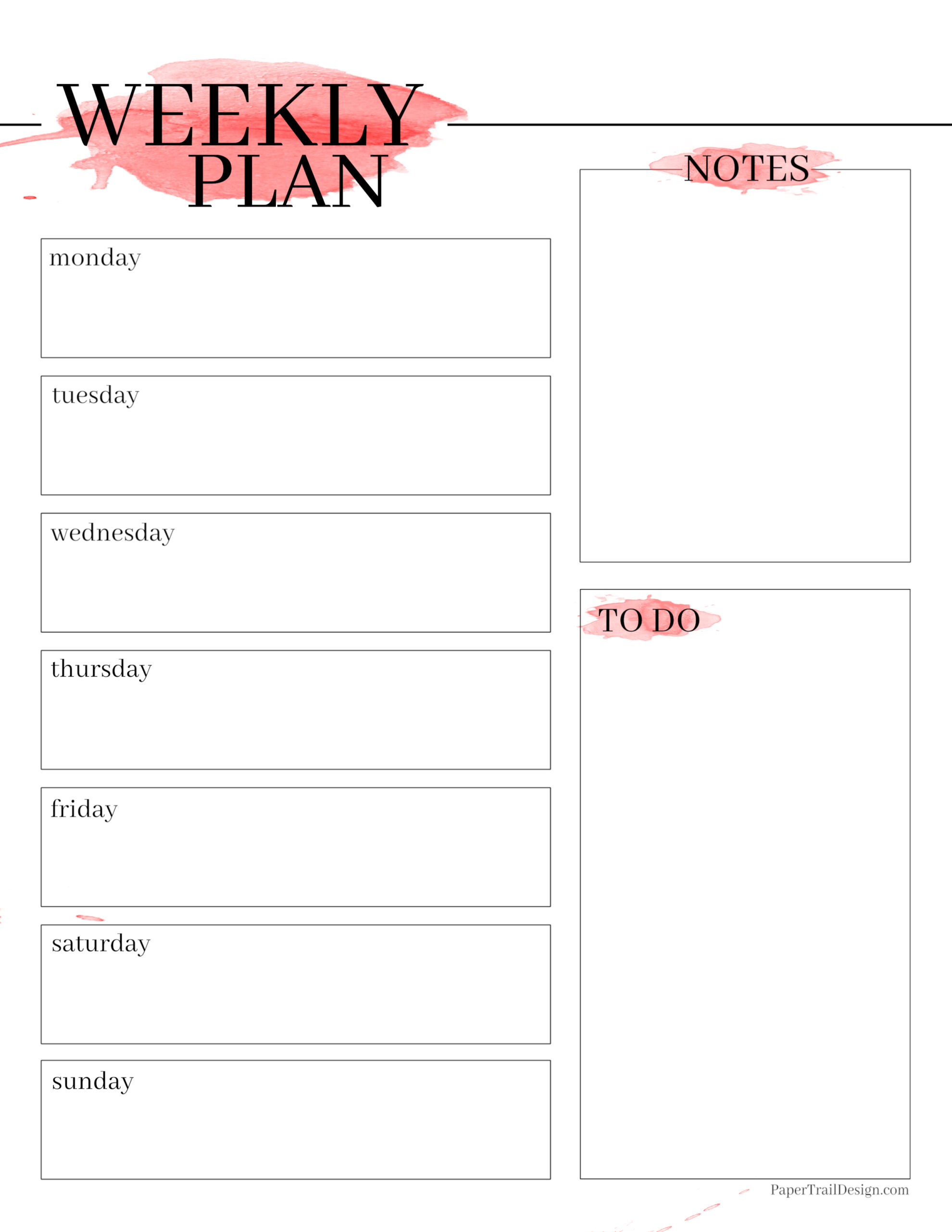 free printable weekly planner template watercolor paper trail design