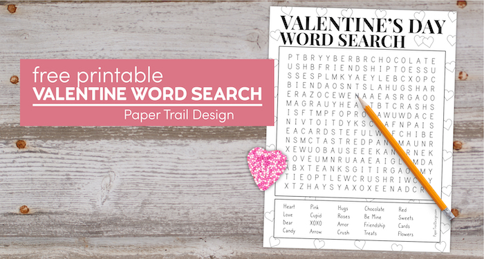 Valentine's Day word search puzzle with text overlay- free printable valentine word search