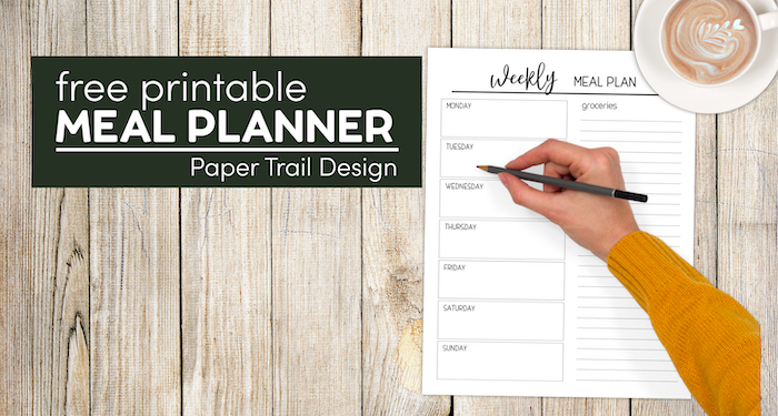 Meal planning template page with text overlay- free printable meal planner