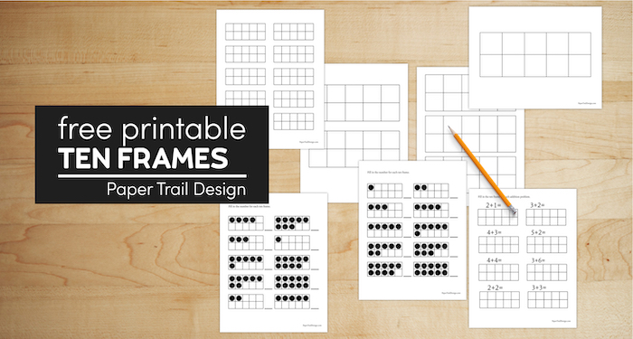 Ten frame templates and ten frame worksheets with text overlay- free printable ten frames
