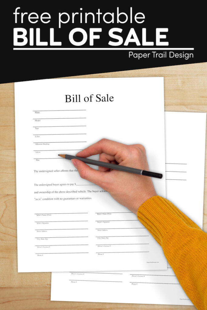 Free Printable Bill of Sale Template - Paper Trail Design