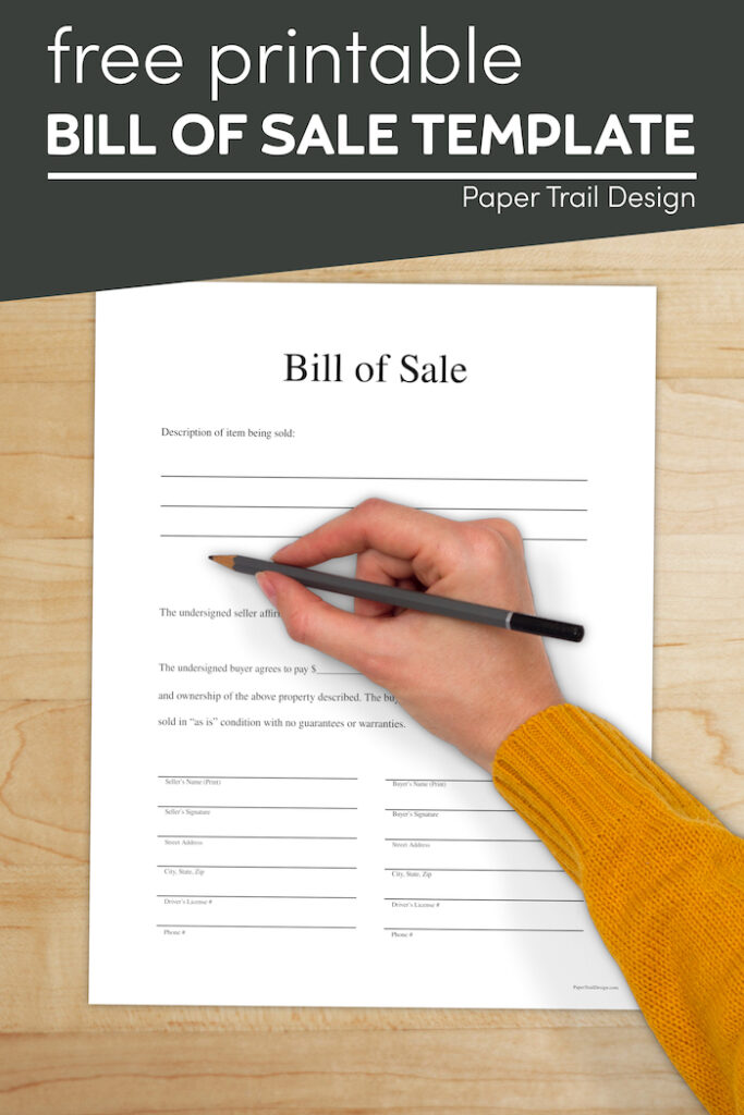 Free Printable Bill of Sale Template - Paper Trail Design