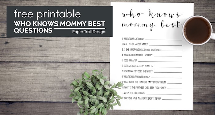 Cute baby shower game printable with text overlay- free printable who knows mommy best questions