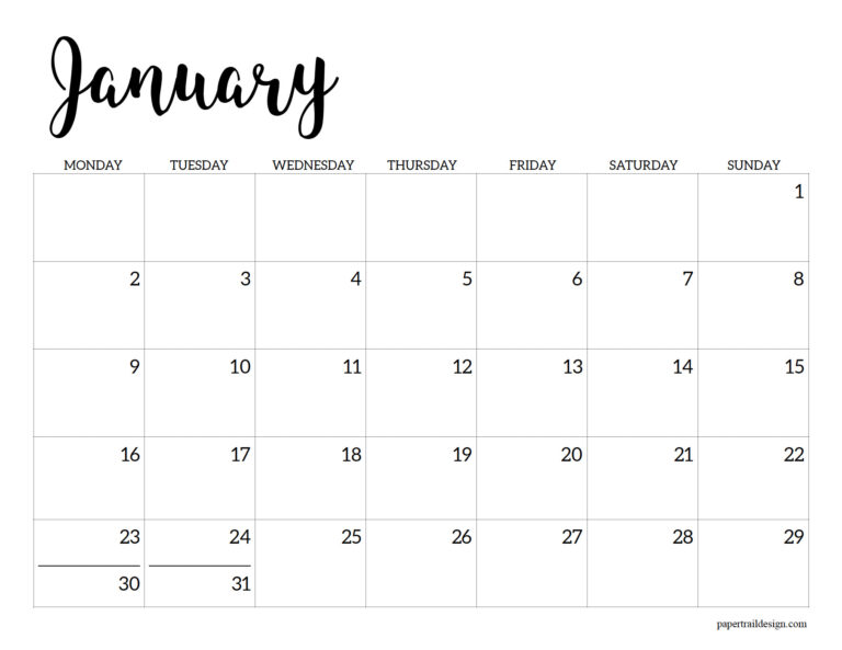 Free Printable 2023 Calendar Monday Start Paper Trail Design