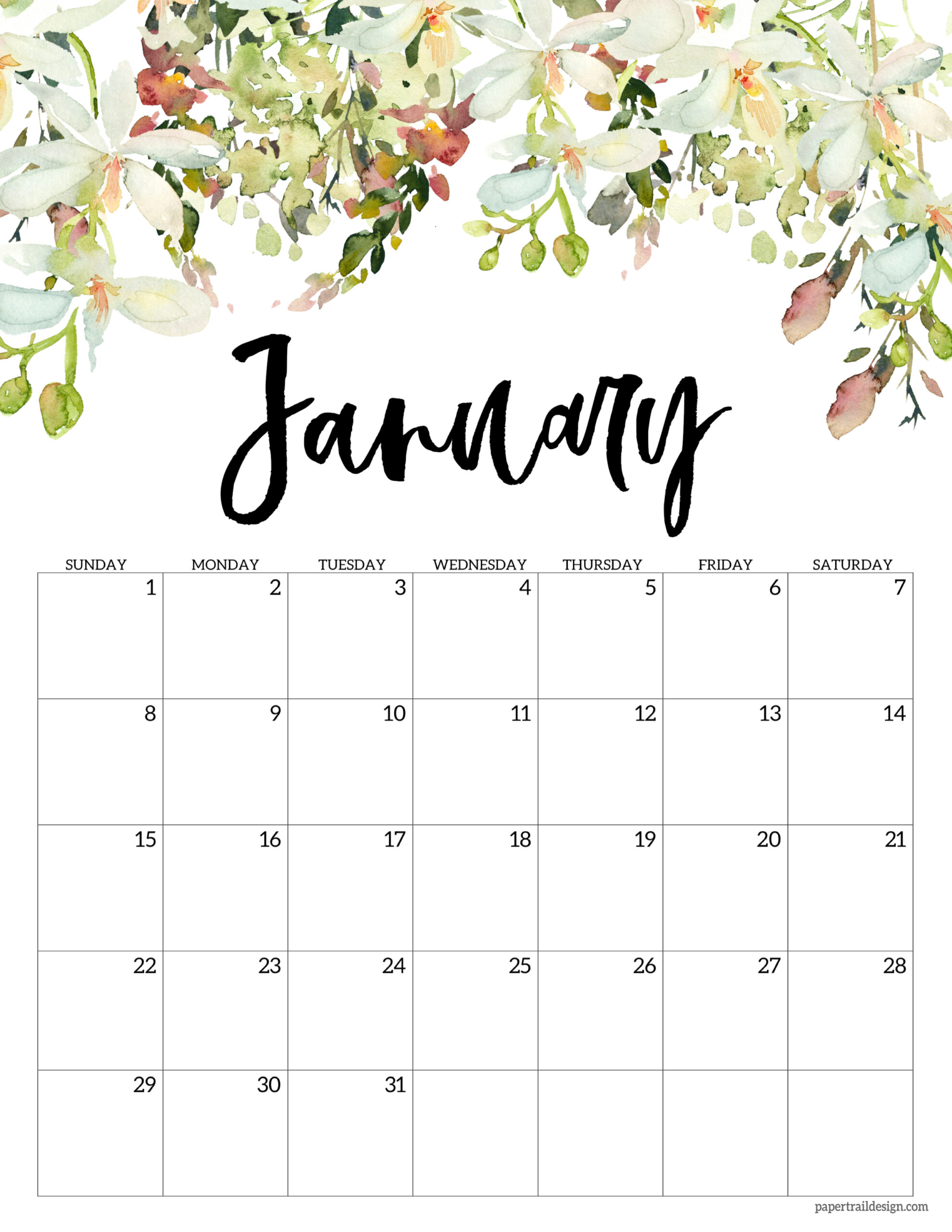 Printable Floral January 2023 Calendar Printable World Holiday