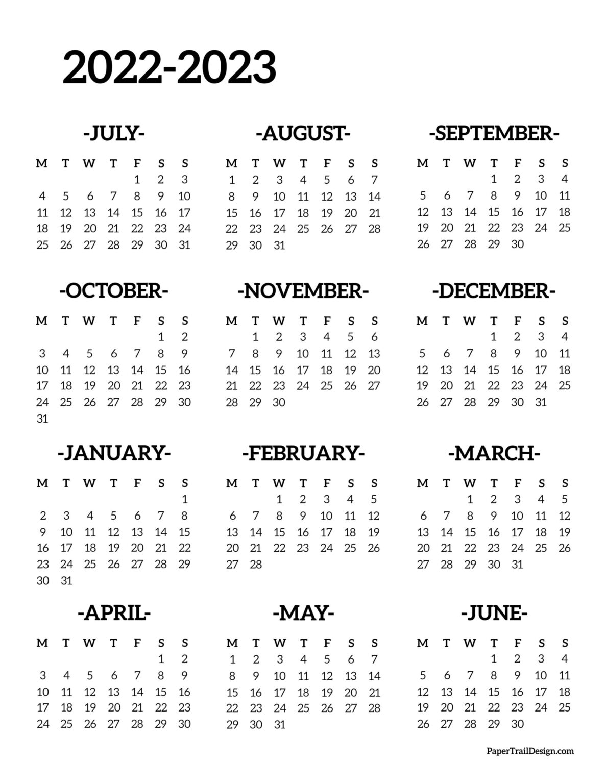Blank 2022 2023 school year calendar