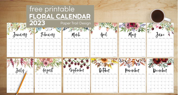 Floral Calendar Printable - 2023 - Paper Trail Design