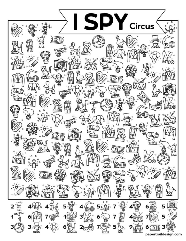 Free Printable I Spy Circus Activity Paper Trail Design