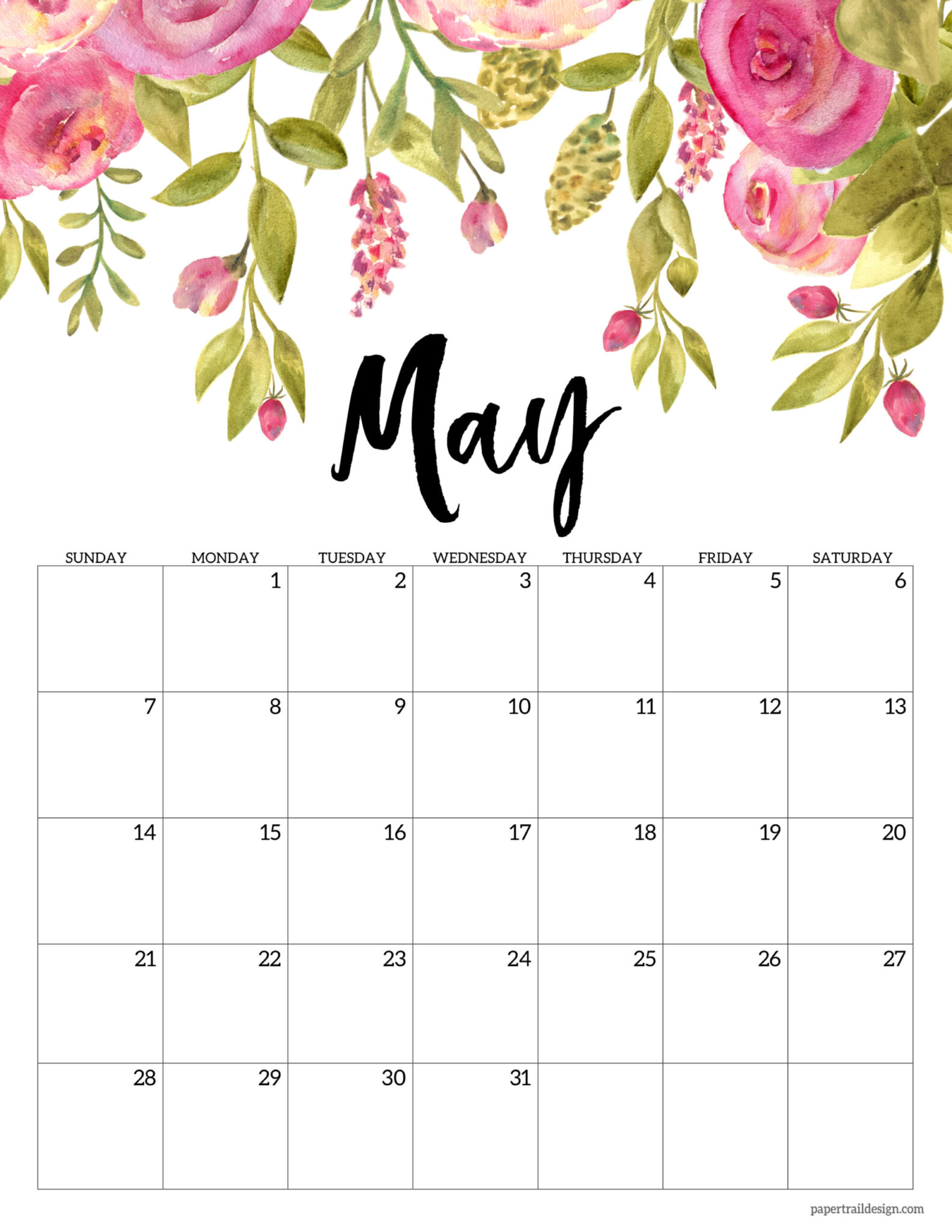 Free Printable 2023 Floral Calendar Paper Trail Design